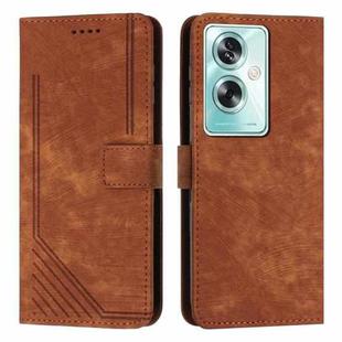 For OPPO A79 5G Skin Feel Stripe Pattern Leather Phone Case with Lanyard(Brown)