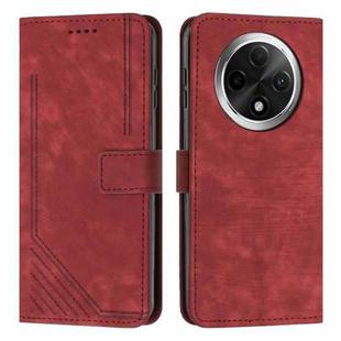 For OPPO A3 Pro Skin Feel Stripe Pattern Leather Phone Case with Lanyard(Red)