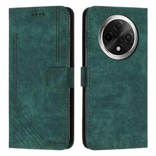 For OPPO A3 Pro Skin Feel Stripe Pattern Leather Phone Case with Lanyard(Green)