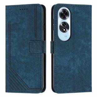 For OPPO A60 4G Skin Feel Stripe Pattern Leather Phone Case with Lanyard(Blue)