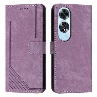 For OPPO A60 4G Skin Feel Stripe Pattern Leather Phone Case with Lanyard(Purple)