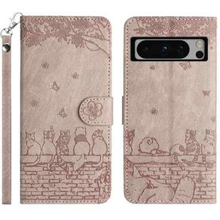 For Google Pixel 8 Pro Cat Embossing Pattern Leather Phone Case with Lanyard(Grey)