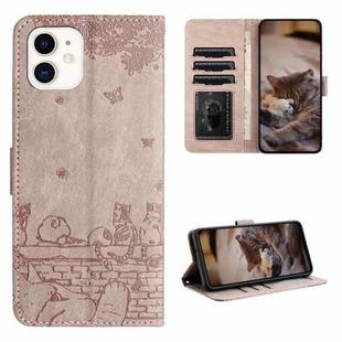 For iPhone 11 Cat Embossing Pattern Leather Phone Case with Lanyard(Grey)