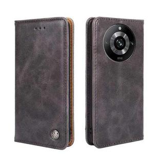 For Realme 11 Pro / 11 Pro+ 5G Non-Magnetic Retro Texture Leather Phone Case(Grey)