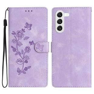 For Samsung Galaxy S23 5G Flower Butterfly Embossing Pattern Leather Phone Case(Purple)