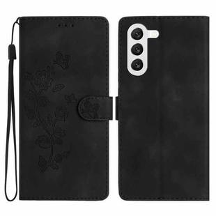 For Samsung Galaxy S23 5G Flower Butterfly Embossing Pattern Leather Phone Case(Black)