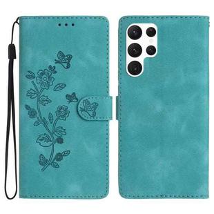 For Samsung Galaxy S23 Ultra 5G Flower Butterfly Embossing Pattern Leather Phone Case(Sky Blue)