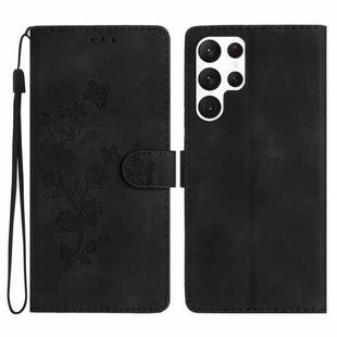 For Samsung Galaxy S23 Ultra 5G Flower Butterfly Embossing Pattern Leather Phone Case(Black)