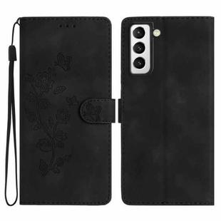 For Samsung Galaxy S22+ 5G Flower Butterfly Embossing Pattern Leather Phone Case(Black)