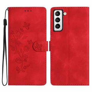 For Samsung Galaxy S21+ 5G Flower Butterfly Embossing Pattern Leather Phone Case(Red)