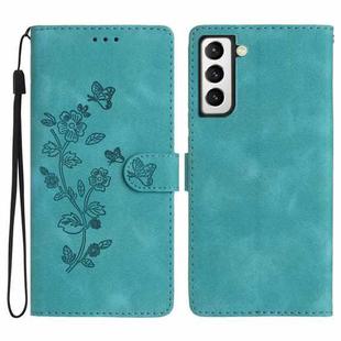 For Samsung Galaxy S21 FE 5G Flower Butterfly Embossing Pattern Leather Phone Case(Sky Blue)
