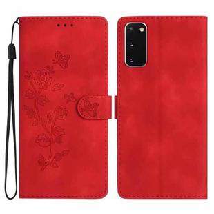 For Samsung Galaxy S20 Flower Butterfly Embossing Pattern Leather Phone Case(Red)