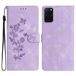 For Samsung Galaxy S20+ Flower Butterfly Embossing Pattern Leather Phone Case(Purple)