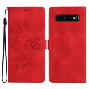 For Samsung Galaxy S10+ Flower Butterfly Embossing Pattern Leather Phone Case(Red)