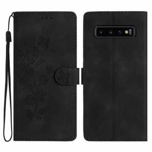 For Samsung Galaxy S10+ Flower Butterfly Embossing Pattern Leather Phone Case(Black)