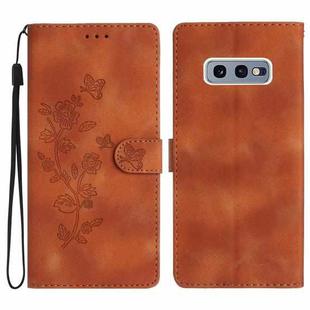 For Samsung Galaxy S10e Flower Butterfly Embossing Pattern Leather Phone Case(Brown)