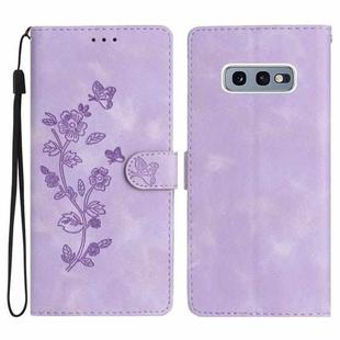 For Samsung Galaxy S10e Flower Butterfly Embossing Pattern Leather Phone Case(Purple)