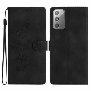 For Samsung Galaxy Note20 Flower Butterfly Embossing Pattern Leather Phone Case(Black)