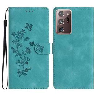For Samsung Galaxy Note20 Ultra Flower Butterfly Embossing Pattern Leather Phone Case(Sky Blue)