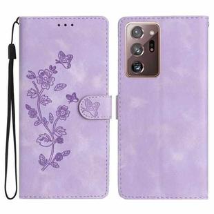 For Samsung Galaxy Note20 Ultra Flower Butterfly Embossing Pattern Leather Phone Case(Purple)
