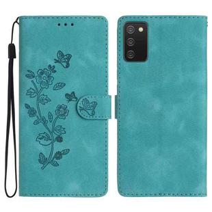 For Samsung Galaxy A02s / F02s 164 Flower Butterfly Embossing Pattern Leather Phone Case(Sky Blue)