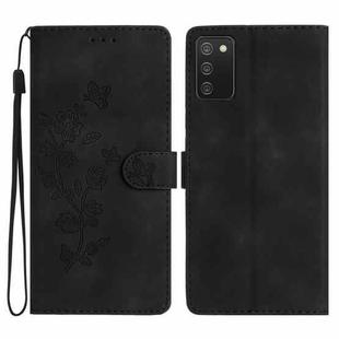 For Samsung Galaxy A02s / F02s 164 Flower Butterfly Embossing Pattern Leather Phone Case(Black)