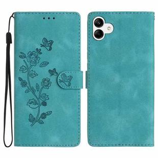 For Samsung Galaxy A04 Flower Butterfly Embossing Pattern Leather Phone Case(Sky Blue)