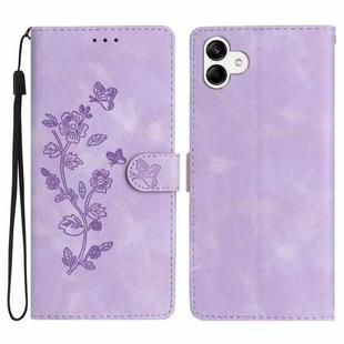 For Samsung Galaxy A04 Flower Butterfly Embossing Pattern Leather Phone Case(Purple)