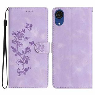 For Samsung Galaxy A04 Core Flower Butterfly Embossing Pattern Leather Phone Case(Purple)
