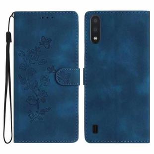 For Samsung Galaxy A10 / M10 Flower Butterfly Embossing Pattern Leather Phone Case(Blue)
