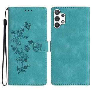 For Samsung Galaxy A13 4G Flower Butterfly Embossing Pattern Leather Phone Case(Sky Blue)