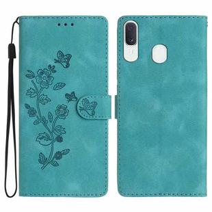 For Samsung Galaxy A20e Flower Butterfly Embossing Pattern Leather Phone Case(Sky Blue)