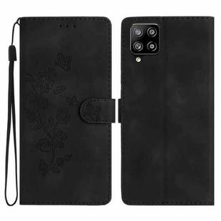 For Samsung Galaxy A22 4G Flower Butterfly Embossing Pattern Leather Phone Case(Black)