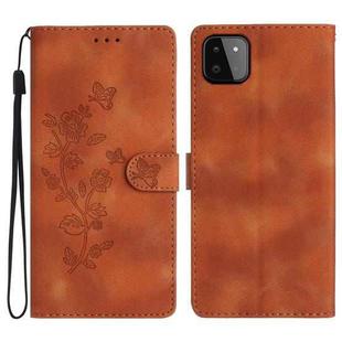 For Samsung Galaxy A22 5G Flower Butterfly Embossing Pattern Leather Phone Case(Brown)