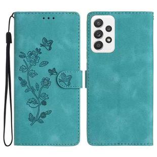 For Samsung Galaxy A32 5G Flower Butterfly Embossing Pattern Leather Phone Case(Sky Blue)