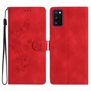 For Samsung Galaxy A41 Flower Butterfly Embossing Pattern Leather Phone Case(Red)
