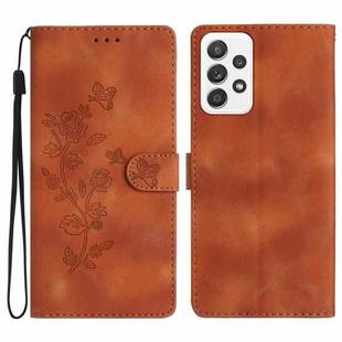 For Samsung Galaxy A52 5G Flower Butterfly Embossing Pattern Leather Phone Case(Brown)