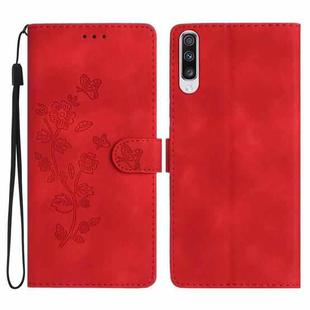 For Samsung Galaxy A70 Flower Butterfly Embossing Pattern Leather Phone Case(Red)