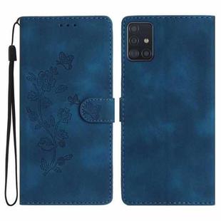 For Samsung Galaxy A71 4G Flower Butterfly Embossing Pattern Leather Phone Case(Blue)