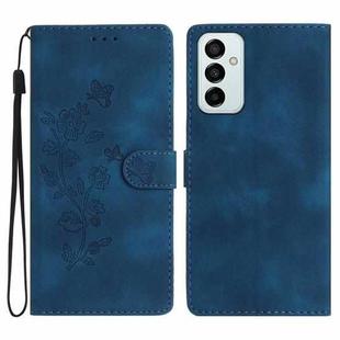 For Samsung Galaxy M52 Flower Butterfly Embossing Pattern Leather Phone Case(Blue)