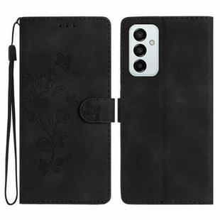 For Samsung Galaxy M52 Flower Butterfly Embossing Pattern Leather Phone Case(Black)