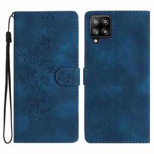 For Samsung Galaxy M53 Flower Butterfly Embossing Pattern Leather Phone Case(Blue)