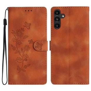 For Samsung Galaxy S23 FE 5G Flower Butterfly Embossing Pattern Leather Phone Case(Brown)