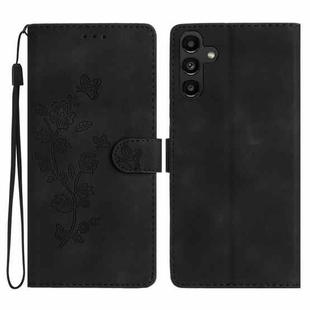 For Samsung Galaxy A05s Flower Butterfly Embossing Pattern Leather Phone Case(Black)