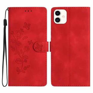 For Samsung Galaxy A05 Flower Butterfly Embossing Pattern Leather Phone Case(Red)