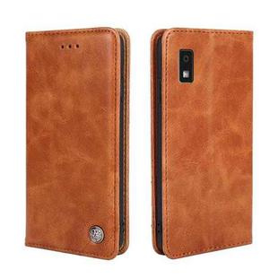 For Sharp Aqous Wish 3 Non-Magnetic Retro Texture Leather Phone Case(Brown)