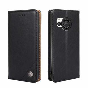 For Sharp Aquos R8 SH-52D Non-Magnetic Retro Texture Leather Phone Case(Black)