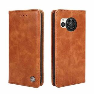 For Sharp Aquos R8 SH-52D Non-Magnetic Retro Texture Leather Phone Case(Brown)