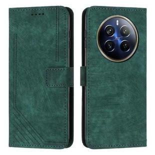 For Realme 12 Pro+ Skin Feel Stripe Pattern Leather Phone Case with Lanyard(Green)
