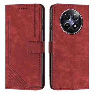 For Realme 12 Skin Feel Stripe Pattern Leather Phone Case with Lanyard(Red)